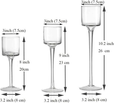 مجموعة سوهابي مكونة من 3 حوامل شموع زجاجية طويلة أنيقة، حامل شموع من الزجاج الشفاف، مثالية لتناول الطعام، وحفلات الزفاف، والحفلات، والمنزل، وديكور عيد الحب - أحجام مختلفة (3) in Kuwait