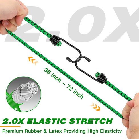 RIO Direct Bungee Cords with Hooks 48 Inch - Green Bungee Cords Heavy Duty Outdoor - Assorted Sizes Elastic Bungee Straps for Camping, Luggage, Cargo, Bike Rack, Tarps, Tents, Roof Rack - 4 Pack in Saudi Arabia