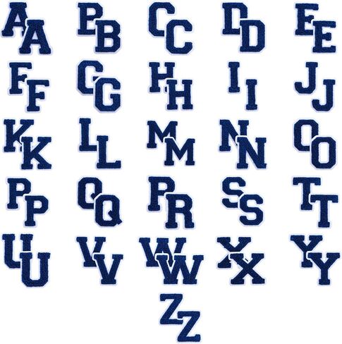 52 Pieces Iron-On Chenille Patches- Small A-Z Alphabet Varsity Letter Patches for Clothing, Fabrics, Jackets, Hats - Decorative Fuzzy Patches - White Felt Trim for Sew On (Blue), 52ROYBLU in Saudi Arabia
