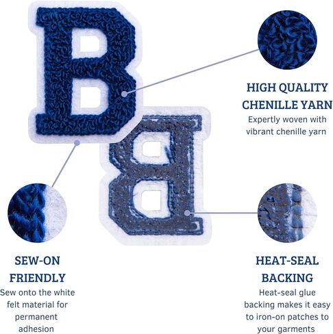 52 Pieces Iron-On Chenille Patches- Small A-Z Alphabet Varsity Letter Patches for Clothing, Fabrics, Jackets, Hats - Decorative Fuzzy Patches - White Felt Trim for Sew On (Blue), 52ROYBLU in Saudi Arabia