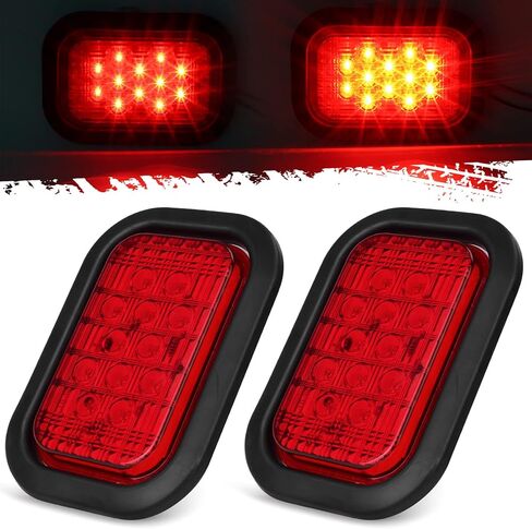 Partsam 5x3 Led Tail Lights 12 LED Rectangular Truck Trailer Stop Turn Tail Lights Red 5"x3" Flush Mount Replacement in Saudi Arabia