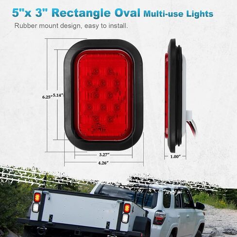 Partsam 5x3 Led Tail Lights 12 LED Rectangular Truck Trailer Stop Turn Tail Lights Red 5"x3" Flush Mount Replacement in Saudi Arabia