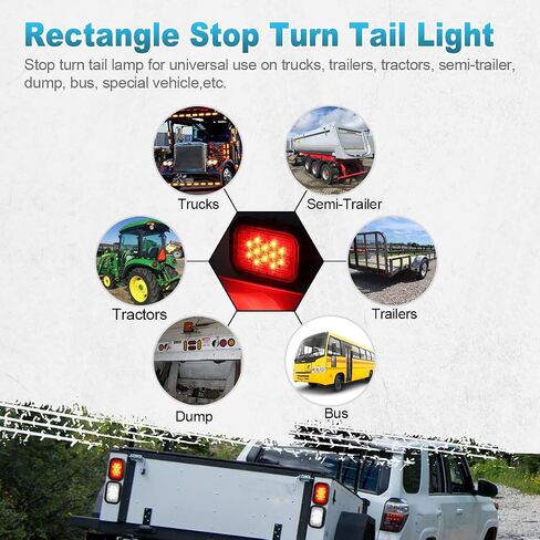Partsam 5x3 Led Tail Lights 12 LED Rectangular Truck Trailer Stop Turn Tail Lights Red 5"x3" Flush Mount Replacement in Saudi Arabia