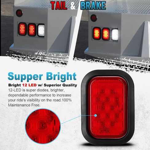 Partsam 5x3 Led Tail Lights 12 LED Rectangular Truck Trailer Stop Turn Tail Lights Red 5"x3" Flush Mount Replacement in Saudi Arabia