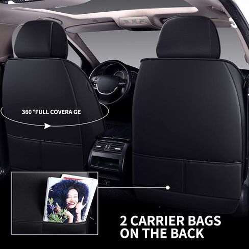 أغطية مقاعد السيارة الجلدية المريحة 5 مقاعد مجموعة كاملة تناسب الجميع (أسود ووردي) in Kuwait