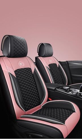 أغطية مقاعد السيارة الجلدية المريحة 5 مقاعد مجموعة كاملة تناسب الجميع (أسود ووردي) in Kuwait