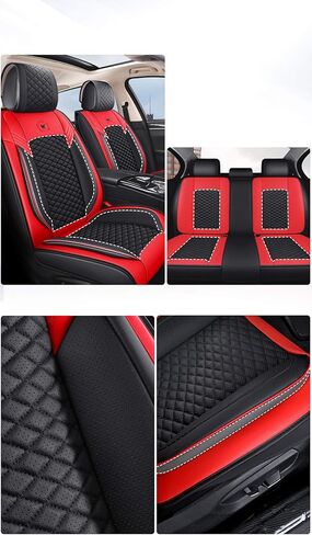 أغطية مقاعد السيارة الجلدية المريحة 5 مقاعد مجموعة كاملة تناسب الجميع (أسود ووردي) in Kuwait