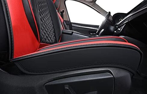 أغطية مقاعد السيارة الجلدية المريحة 5 مقاعد مجموعة كاملة تناسب الجميع (أسود ووردي) in Kuwait