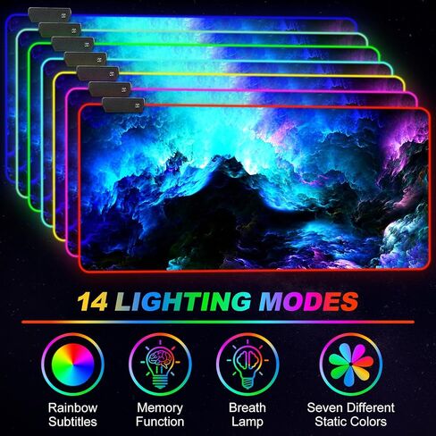 ARTSO RGB Gaming Mouse Pad Large, Extended LED Mouse Mat XXL 35.4x15.7 inch, 14 Lighting Modes, 2 Brightness, Non-Slip Rubber Base Mousepad Waterproof Keyboard Mat,Universe Space Starry Sky in Saudi Arabia