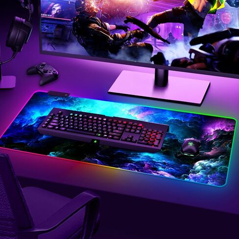 ARTSO RGB Gaming Mouse Pad Large, Extended LED Mouse Mat XXL 35.4x15.7 inch, 14 Lighting Modes, 2 Brightness, Non-Slip Rubber Base Mousepad Waterproof Keyboard Mat,Universe Space Starry Sky in Saudi Arabia
