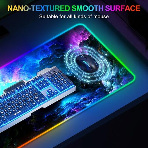 ARTSO RGB Gaming Mouse Pad Large, Extended LED Mouse Mat XXL 35.4x15.7 inch, 14 Lighting Modes, 2 Brightness, Non-Slip Rubber Base Mousepad Waterproof Keyboard Mat,Universe Space Starry Sky in Saudi Arabia
