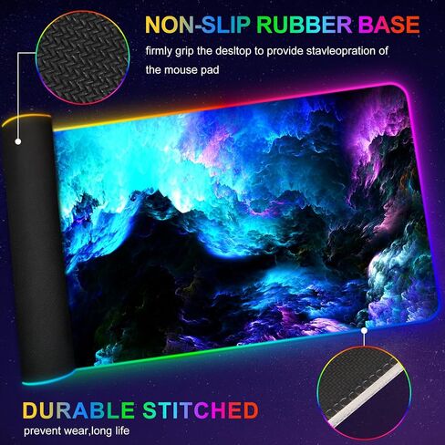 ARTSO RGB Gaming Mouse Pad Large, Extended LED Mouse Mat XXL 35.4x15.7 inch, 14 Lighting Modes, 2 Brightness, Non-Slip Rubber Base Mousepad Waterproof Keyboard Mat,Universe Space Starry Sky in Saudi Arabia
