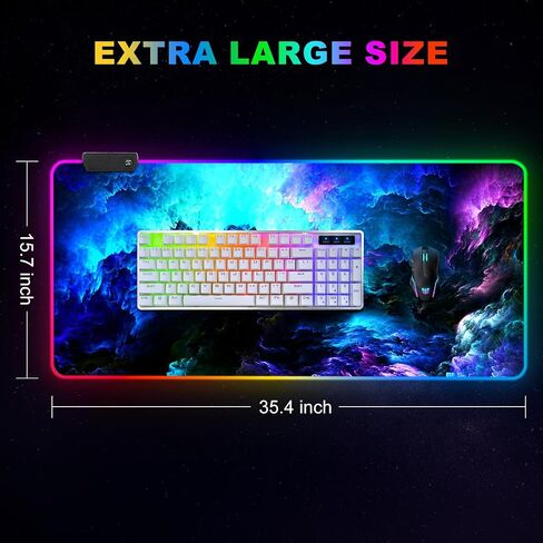 ARTSO RGB Gaming Mouse Pad Large, Extended LED Mouse Mat XXL 35.4x15.7 inch, 14 Lighting Modes, 2 Brightness, Non-Slip Rubber Base Mousepad Waterproof Keyboard Mat,Universe Space Starry Sky in Saudi Arabia