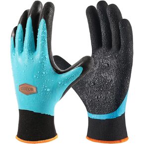 COOLJOB Waterproof Gardening Work Gloves Gifts for Women & Men, Double Rubber Coated Non-slip Working Gloves Bulk for Garden Yard Gardener Outdoor Construction Worker, Unisex Blue Medium Size 2 Pairs