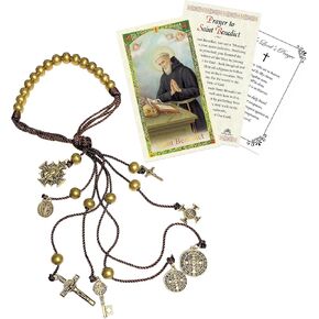 Trendzeen St Benedict Catholic House Blessing - with Saint Benedict Of Nursia Card, Lord's Prayer Card | Holy Patron Saint of Europe San Benito Bronze Home Door Hanger, Cards | Kit of 3 Items