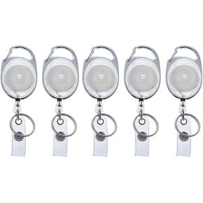 5 Pack - Premium Retractable Oval Shaped Badge Reels with Carabiner Belt Loop Clip, Keychain and ID Holder Strap by Specialist ID (Assorted Colors)