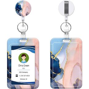 Badge Holder Retractable Badge Reel with Belt Clip, Vertical ID Name Card Badge Holder Case, Nurse Doctor Office School Teacher Name Credit Card Pocket(1P Pretty Marble) in Kuwait
