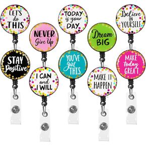 Whaline 10Pcs Motivational Retractable Badge Reel Holders with Alligator Clips Colorful Inspirational Dream Big ID Badge Reels for Student Teacher Office School Hospital Nurses Doctors Favor