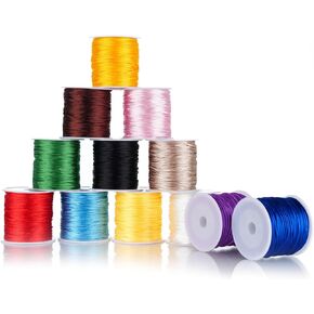 12 Rolls 396 Yards 1.5mm Rattail Satin Nylon Trim Cord,Silk Cord Beading String for Kumihimo,Braided Bracelets,Pendants Necklace,Macrame Craft,Keychains Lanyards,Jewelry Making