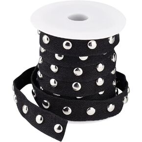 PH PandaHall Black Cotton Ribbon with Studs, 10 Yards Necklace Cord 3/4 inch(20mm) Cords Strip Lace Rope Cotton Trim Beading String Cord with Silver Punk Rivet for Jewelry Necklace Bracelet Making