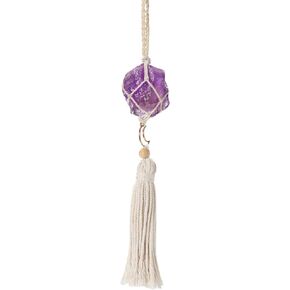 Runyangshi Healing Crystal Car Rear View Mirrors Hanging Ornaments Hand Woven Interior 12 Constellations—Capricorn Black Tourmaline Natural Crystal Raw Stone Protection Reiki Home Decor Gift