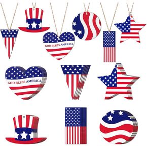 30 Pieces 4th of July Ornaments Patriotic Ornaments Labor Day Ornaments Hanging Wooden Ornaments Patriotic Hanging Decorations for Indoor Outdoor Independence Day Labor Day Party Decor in Kuwait