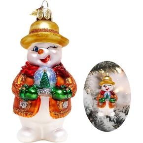 Christmas Ornaments,Snowman Ornaments for Christmas Tree,Glass Blown Ornaments,Figurine Hanging Ornament Christmas Decorations for Xmas Tree Holiday Party Daily Gifts(Snowman at Christmas)