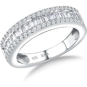 Emerald Cut Channel Set Moissanite Wedding Band 925 Sterling Silver 1 Carat Baguette Moissanite Eternity Band Rings for Women Men (with Gift Box)