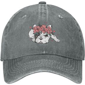 French Bulldog Dog Flower Distressed Adjustable Washed Denim Mens Dad Trucker Hat Baseball Ball Cap for Men in Kuwait