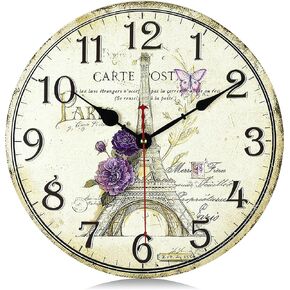Lafocuse Wooden Rustic Farmhouse Family Wall Clock Silent Non Ticking 12 Inch,Battery Operated Vintage Shabby Chic Kitchen Clocks Wall Decorative for Living Room Bedroom Office