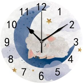 Wall Clock for Living Room Decor Cute Teddy Bear Star Moon PVC 9.8 Inch Hanging Round Desk Clocks Silent Non-Ticking Battery Operated Easy to Read Bathroom Kitchen Office