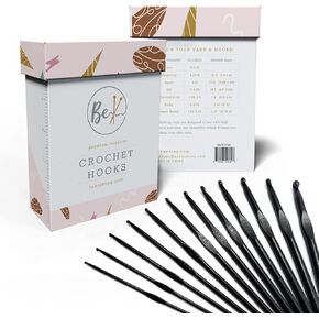 BeKnitting 12pc Crochet Hook & Needle Set for Beginners Adults & Kids | High-Quality Aluminum Black | Mothers Day, Birthday, Gift Box