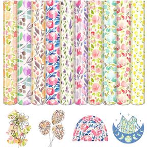 Tulip Flower HTV Vinyl -10 sheets 12x10inches Watercolor Floral Heat Transfer Vinyl Pastel HTV Iron on Vinyl for Fabrics Patterned HTV Compatible with Cricut/Silhoutte Cameo