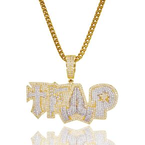 ICEDIAMOND Bling Gold Trap Iced Out Pendant with Diamond Cut Franco Box Chain Necklace, Gold Plated Hip Hop Charm Jewelry for Men