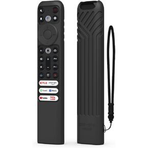 SIKAI Silicone Cover for TCL RC902V FMR1,RC813 FMB1 FMB3,RC923 Voice Remote Shockproof Case for 55R646 55S546 65R646 65S546 75R646 Series TV Remote, Anti Lost with Lanyard Black