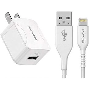 Galvanox iPhone Charger with Wall Plug (10W Single Port) MFi Apple Certified Lightning to USB Cable Charging Cord and Outlet Power Adapter for iPhone 7/8 Plus/X/XR/Xs/11/12/13/14 Plus/14 Pro Max