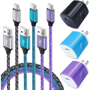 Wall Charger Plug Cube with Type C Cable USB C Braided Power Cord 6FT for Samsung Galaxy A23 5G/S23 Ultra/S23 Plus/S22 Ultra/S21FE/S21 Plus/S20/A13/A03S/A53/A32/A42/A52/A12/A11/A51/A71/A20/A50, 3 Pack