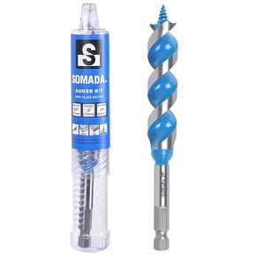 3/4-Inch x 6-Inch Double Cut Blue Auger Drill Bit for Wood, Quick Change Hex Shank 3/8-Inch, for Hard and Wood, for Construction, Electricians, Plumbers and DIY Projects