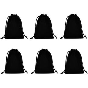 Set of 6 Velvet Premium Black Travel Carry Drawstring Headphones Pouch Jewelry Bag (9.8" X 11.8")