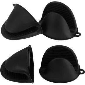 Vaincre 4PCS Silicone Oven Mitts Heat Resistant, Silicone Potholders for Kitchen, Mini Oven Mitts Rubber Oven Glove, Kitchen Mittens Pinch Mitts, Cute Cooking Mitts (Black and Black)