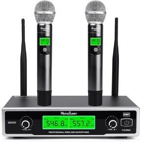 Wireless Microphone System, 4-Channel UHF Professional Mic, Automatically Pair Metal Cordless Mic with 4 Metal Handheld Microphones, 400ft Range, for Singing, Karaoke, Party