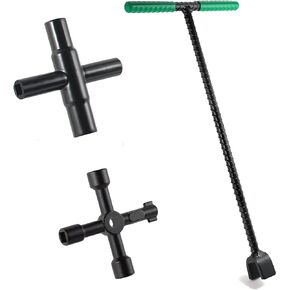 Water Meter Key 16 inch Kit - Industrial Grade Curb Key Water Shut Off Tool - 4-Way Multi Functional Utility Tool and 4 Way Sillcock Water Key for Valves, Faucets, Spigots