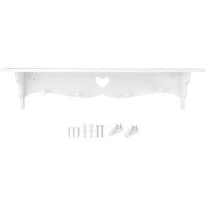Hollowed Love Shape Wall Shelf, 23inch White PVC Wood-Plastic Board Wall Mounted Floating Shelf Hanging Storage Rack for Kitchen Living Room Organizer（ 2 PCS）