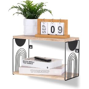 Bedside Bedroom Shelf for Wall - Black Floating Side Table Boho Nightstand Decor 2 Tier Small Wooden Hanging Shelves for Bed