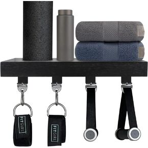 Tonal Accessory Shelf, Black Wood Tonal Accessory Floating Shelf, Home Gym Accessories Storage Rack with 5-pcs T-Lock Clips Hooks
