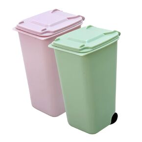 2pcs Mini Trash Can Little Trash Can Recycle Can Toy Pencil Cup Indoor Compost Bin Waste Bin Basket Recycling Containers Trash Cans for Office Small Trashcan Desk Pp Dining Table