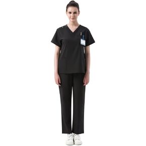 Scrubs for Women Set V-Neck Scrub Top & Jogger Pants Nursing Medical Uniform Stretch Workwear with Multi Pockets