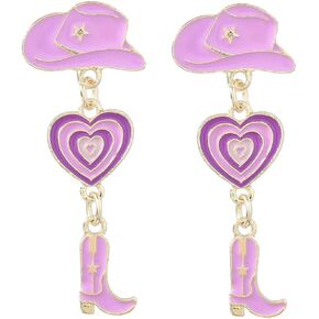 Hypoallergenic Western Enamel Earrings Handmade Cowgirl Boot Hat Earrings Cute Dangling Girls Earrings Women Cowboy Jewelry Gifts