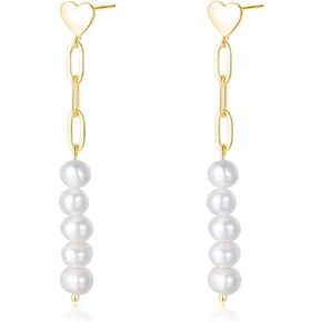 SLUYNZ Sterling Silver Long Pearls Dangle Earrings for Women Teens Pearls Dangle Earrings Studs Wedding