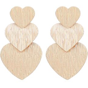 GUOXIAOMEI Boho Hearts 3 Layered Dangle Statement Earrings Love Heart Drop Tassel Studs Earring Fashion Personality Minimalist Jewelry Gifts for Women Girls Valentine's Day Mother's Day Birthday